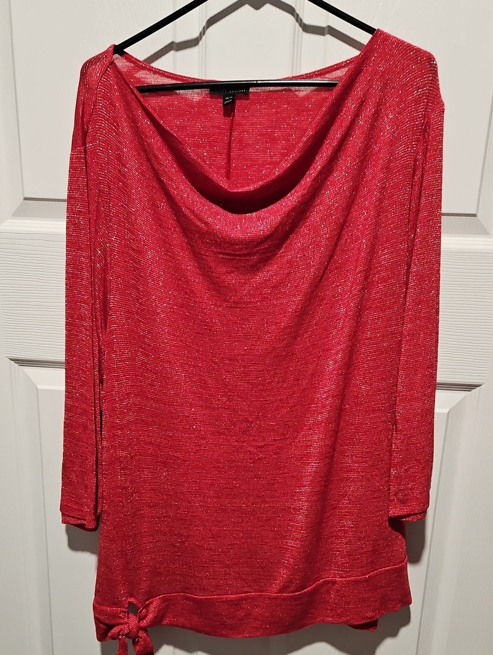 Lane Bryant Red Shimmer Cowl Neck Top with Hem Tie